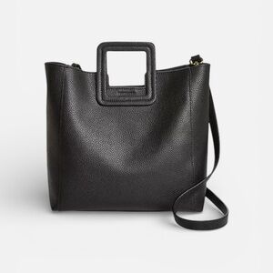 TMRW Studio Antonio Black Leather Tote Bag Square Handle Minimalist